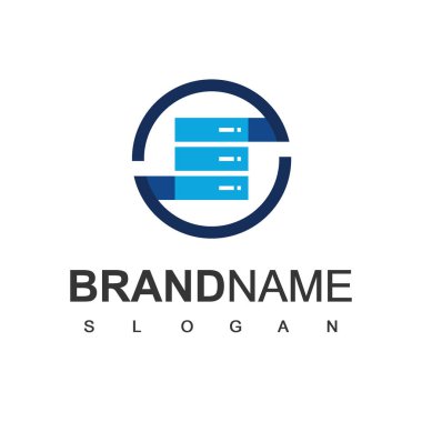 Sunucu logo tasarım şablonu, Veri Merkezi ve Sunucu Simgesi Vektörü