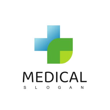 Eko Tıbbi Logo Şablonu, Tıp Haçı ve Yaprak Sembolü