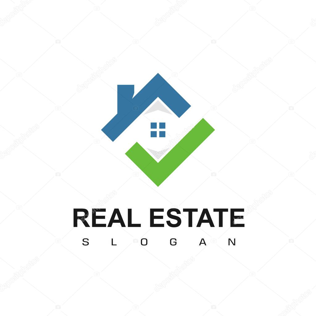 Real Estate Logo design template. Good House Logo With Check Symbol