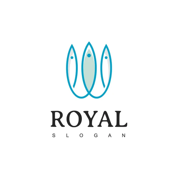 魚の王冠のロゴデザインテンプレート Royal Fish Logotypeのコンセプトアイコン — ストックベクタ