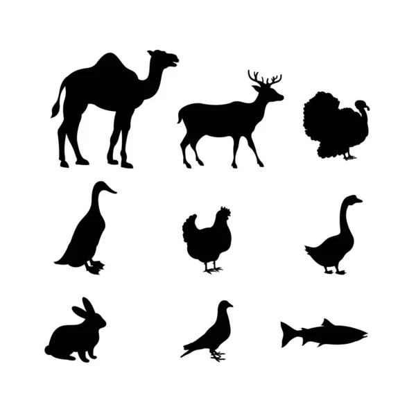 Set Med Silhouette Farm Animal Design Vector — Stock vektor