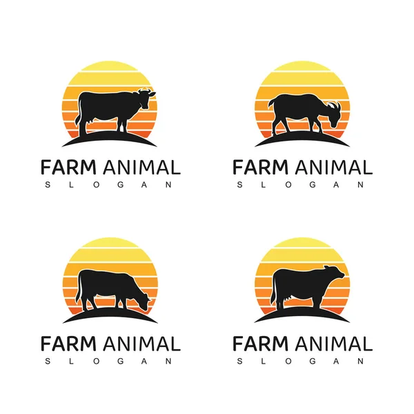 Set Farm Animal Logo Design Ispirazione — Vettoriale Stock