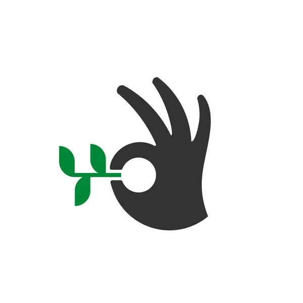 Logo Feuille Avec Symbole Main Conception Pour Nature — Image vectorielle