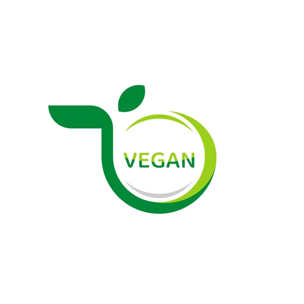 Etiqueta Comida Vegana Logotipo Orgánico Con Símbolo Hoja Círculo — Archivo Imágenes Vectoriales