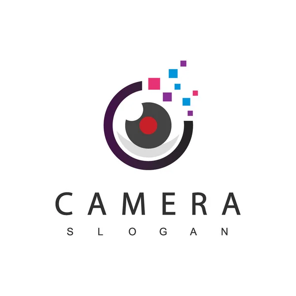 Photography Logo Using Lens Pixel Icon — Stock Vector