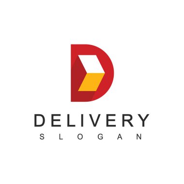 Teslimat Logosu Tasarım Şablonu. Hareket eden ok elementi ve D harfi logo tasarımı konsepti.