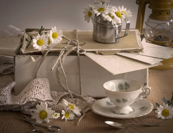 Vintage Still Life Coffee Flowers — Φωτογραφία Αρχείου