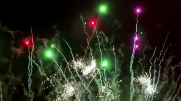 Real Fireworks Display Celebration Colorful New Year Firework Abstract Blur — Vídeo de Stock