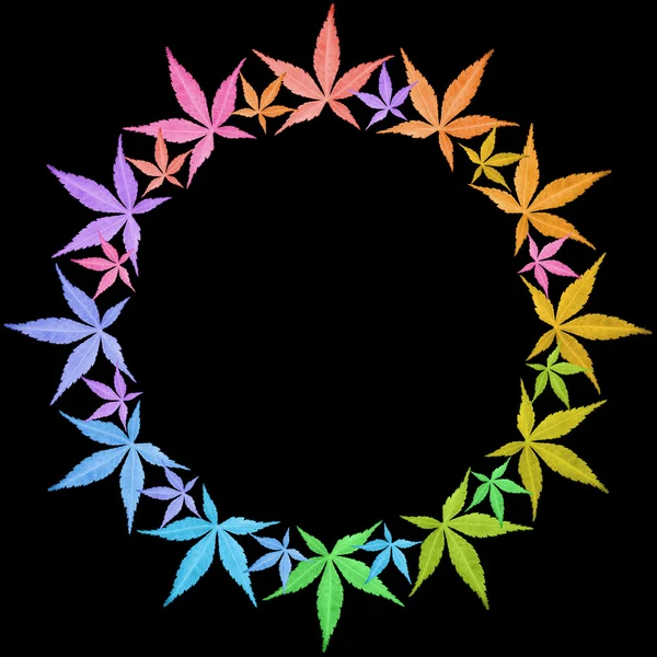 Circle frame of colorful leaves isolated on black. — Stock Photo, Image