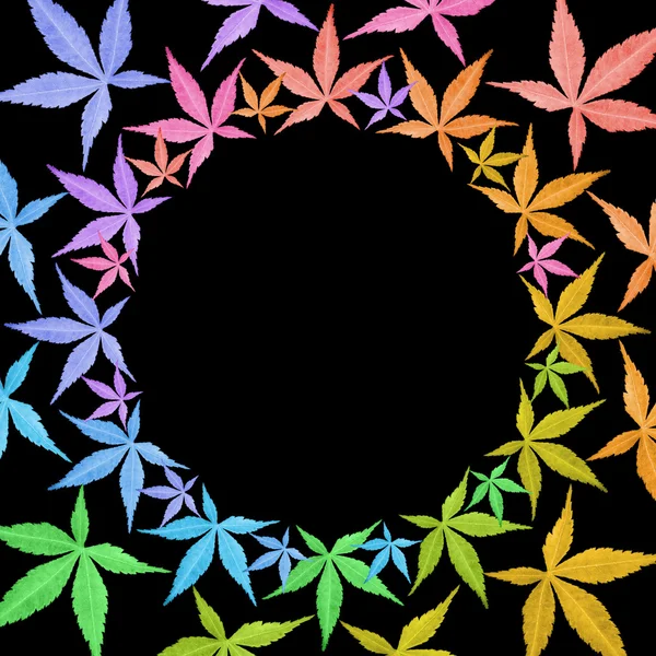 Circle frame of colorful leaves isolated on black. — Stock Photo, Image