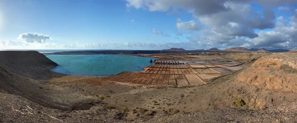 Panorama över salt raffinaderiet. Salinas del janubio. — Stockfoto