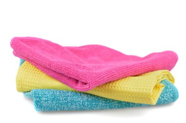 kümesi üzerinde beyaz izole mikrofiber bezler