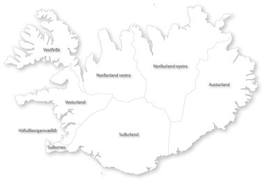 vektör bölgeleriyle İzlanda Haritası.