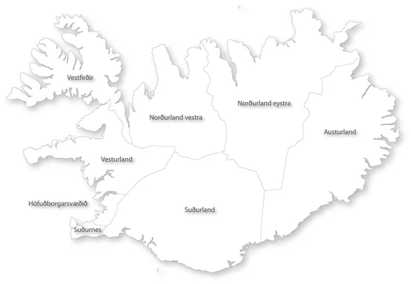 Vektorová Mapa Islandu s regiony. — Stockový vektor