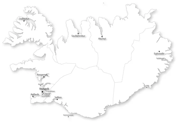 Vector kaart van IJsland met regio's & steden — Stockvector