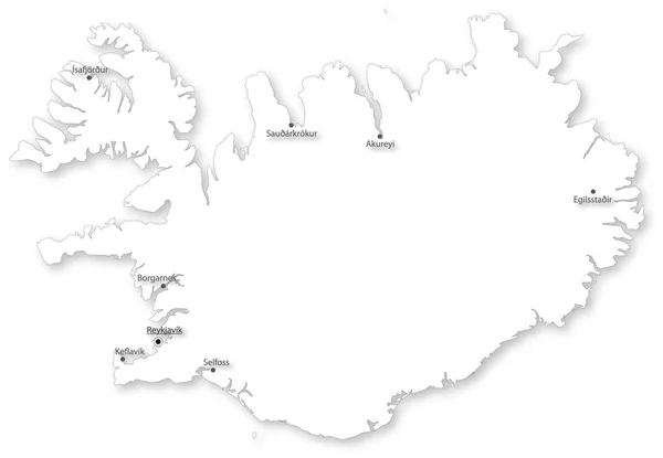 Vektorová Mapa Islandu s městy — Stockový vektor