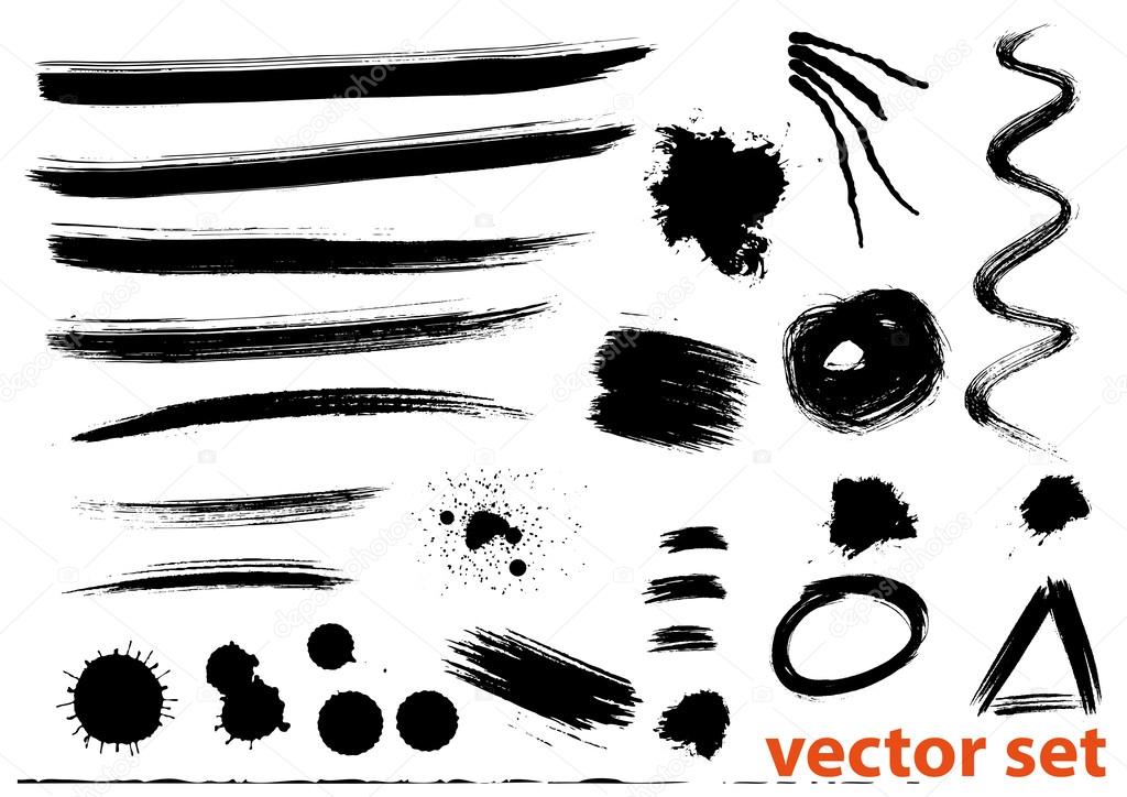 Set of vector grunge ink brush strokes.