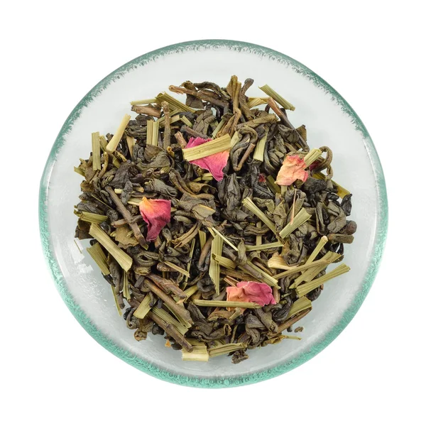 Green tea with lemon grass and rose petals. — Stock Photo, Image