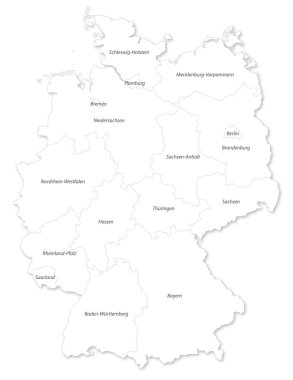  map of German states with cites on white background.