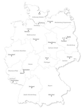  map of German states with cites on white background.