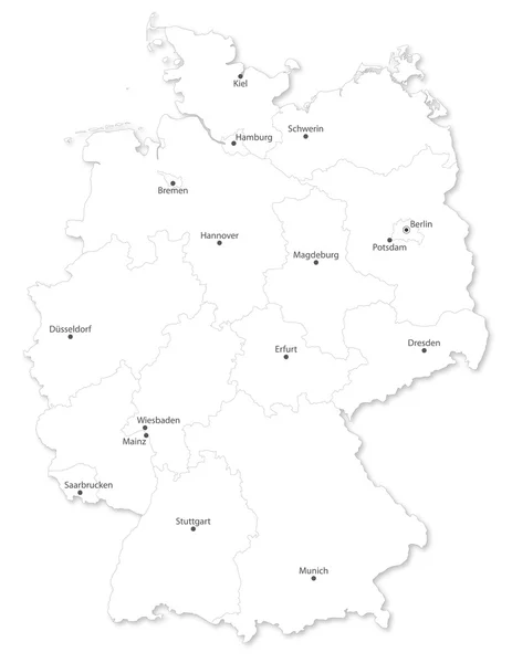 Map of German states on white background. — 图库照片