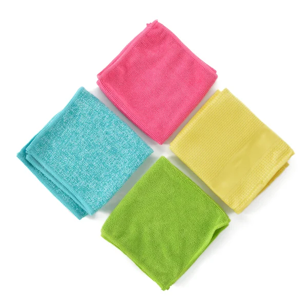 Set of microfiber cleaning cloths isolated on white. — Stock Photo, Image