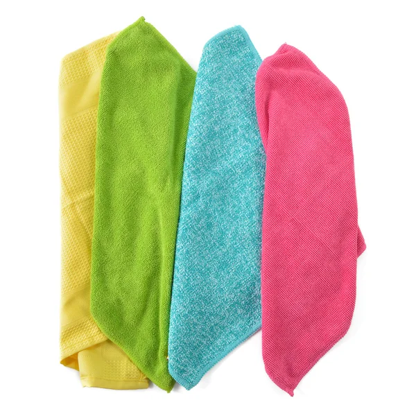 Set of microfiber cleaning cloths isolated on white. — Stock Photo, Image