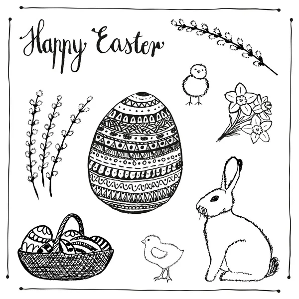 Ink hand-drawn Easter set. — Stockfoto