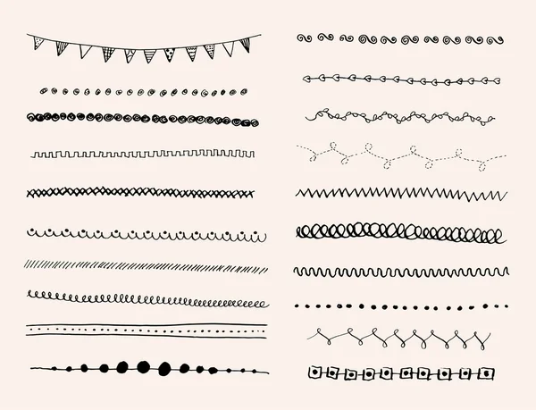 Juego de bordes de línea vectorial dibujado a mano en tinta . — Archivo Imágenes Vectoriales