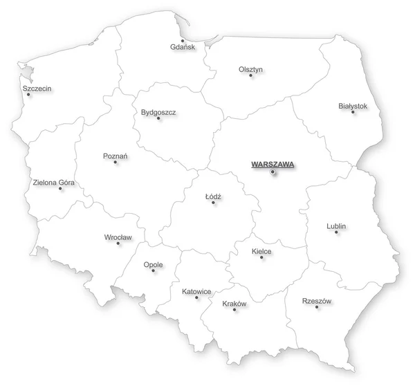 Wektor mapę Polski z województwa. — Wektor stockowy