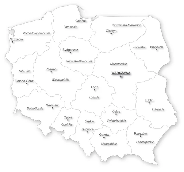 Mappa vettoriale della Polonia con voivodati . — Vettoriale Stock
