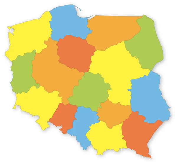 Colorata mappa vettoriale della Polonia con voivodati — Vettoriale Stock