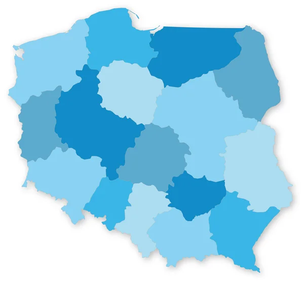 Blue vector map of Poland with voivodeships — Stock Vector