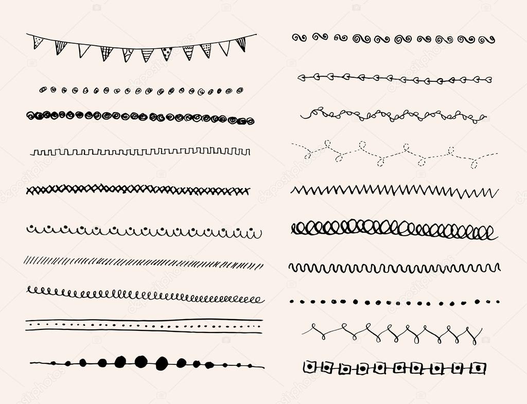 Ink hand-drawn vector line border set.