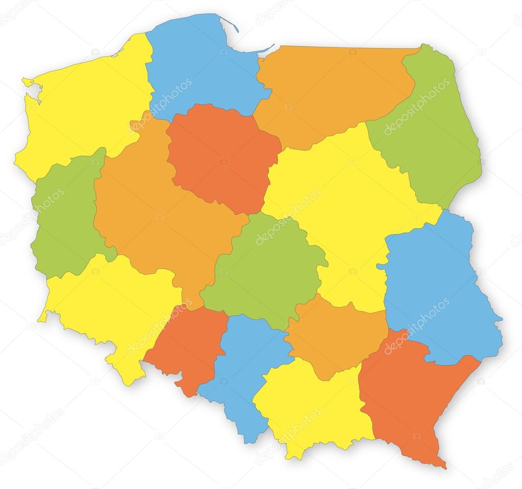 Colorful vector map of Poland with voivodeships