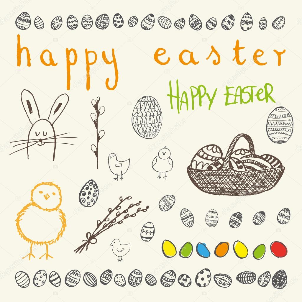 Doodle vector Easter set.