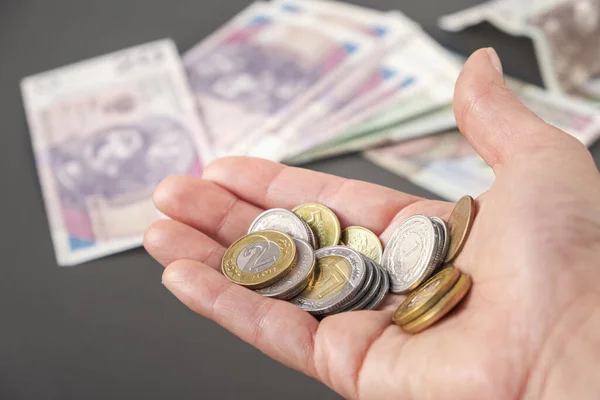Polnischer Zloty Der Hand Bezahlen Geben Nehmen Finanzkonzept Bargeld Ist — Stockfoto