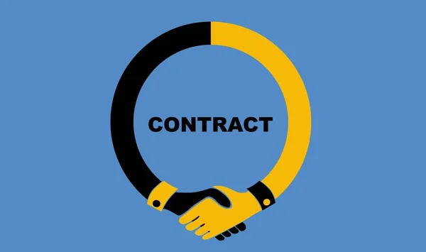 Handshake-Symbol mit KONTRAKT-Text. Geschäftspartnerschaftskonzept — Stockvektor