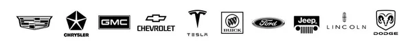 Kiev, UCRANIA. Noviembre 21, 2021: American car brand company logo. Tesla, esquivar, vado, ram, Lincoln, Cadillac, jeep —  Fotos de Stock