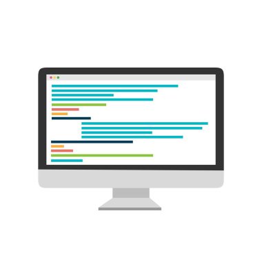 Mavi arkaplanda kod olan bilgisayar. Kodlama