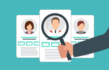 Çalışanlar ve ofis çalışanları büyüteçle seçiliyor..