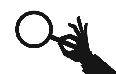 Beyaz arkaplanda büyüteç kullanarak elle kavramların araştırılması