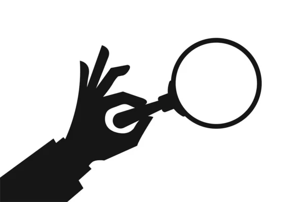 Suchbegriffe mit männlicher Hand mit Lupe auf weißem Hintergrund — Stockvektor