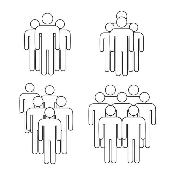 Eenvoudige menigte pictogrammen, groep mensen silhouetten staan in rijen geïsoleerd — Stockfoto