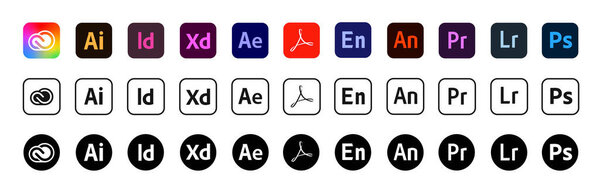 Kiev, Ukraine - November 6, 2021: Logotype set of adobe products. vector.