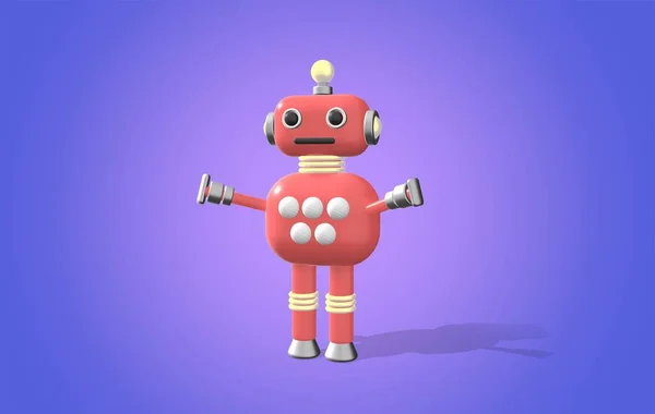 Piccolo robot blu carino con antenna. bot kawaii amichevole con volto sorridente luminoso sullo schermo. — Foto Stock