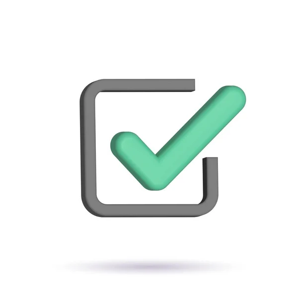 Marca de verificação verde ícone 3d. Símbolo de acordo da aprovação do utilizador. Votação online positiva e testes bem-sucedidos. — Fotografia de Stock