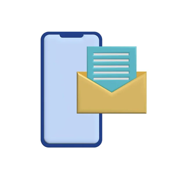E-mail su smartphone. Email marketing 3d. vettore 3d. — Vettoriale Stock