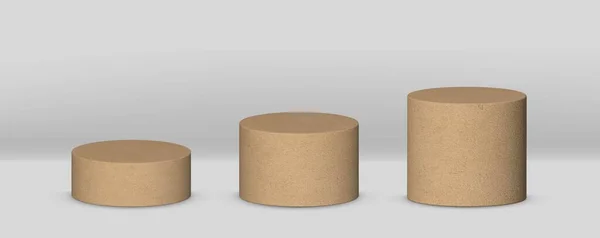 Realistischer 3D-Zylinderständer aus Papppapier isoliert auf grauem Hintergrund. — Stockvektor
