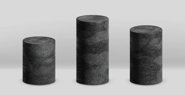 Czarna kolekcja cylindrów 3d z perspektywą, odizolowana na szarym tle. — Wektor stockowy